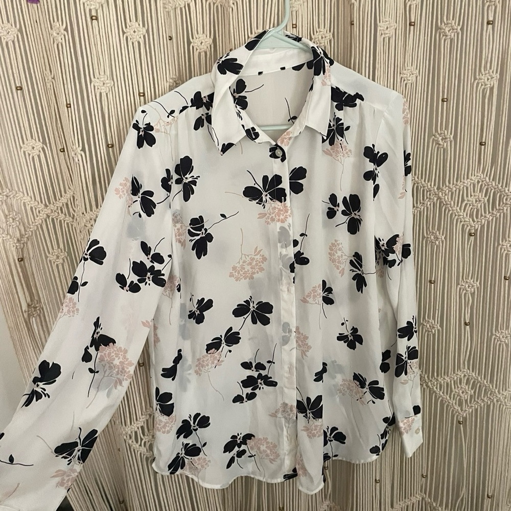 Floral Print Men's Shirt - Black and White